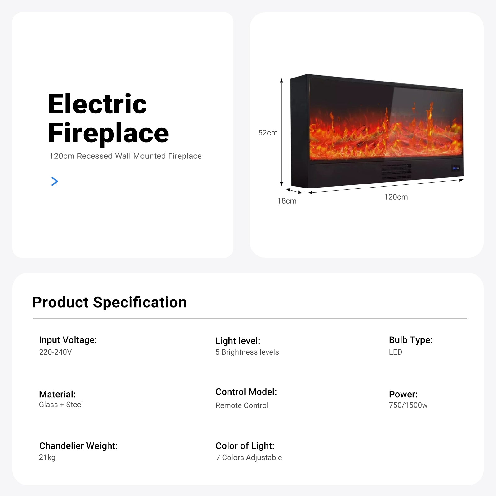 120/150cm Recessed Wall Mounted Electric Fireplace by USOR - Australian Furniture & Homeware Store