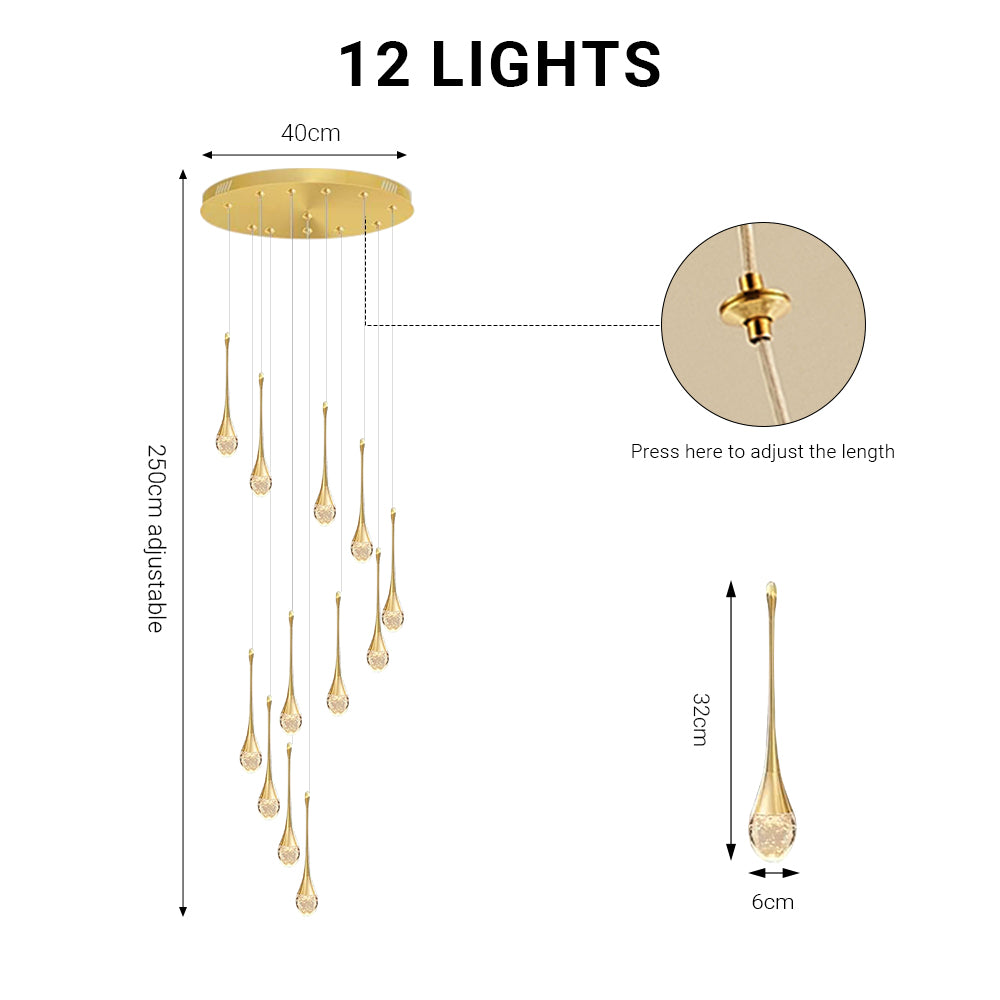Modern 12/18 Lights Gold Raindrop Pendant Chandelier by USOR - Australian Chandelier Store
