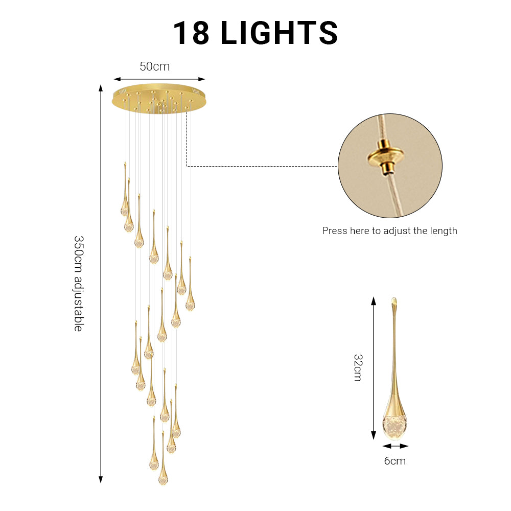 Modern 12/18 Lights Gold Raindrop Pendant Chandelier by USOR - Australian Chandelier Store