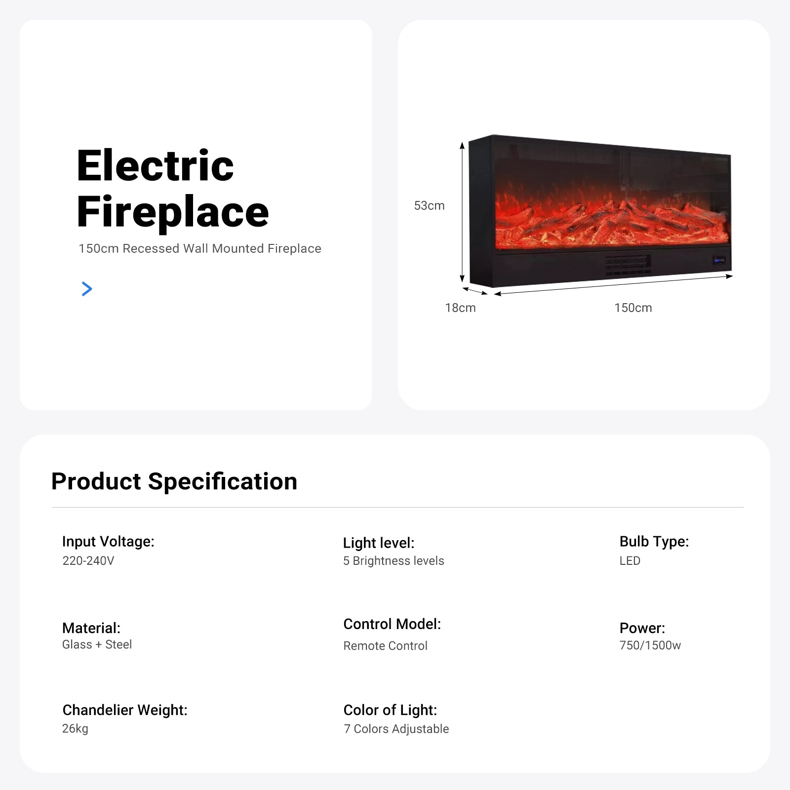 120/150cm Recessed Wall Mounted Electric Fireplace by USOR - Australian Furniture & Homeware Store