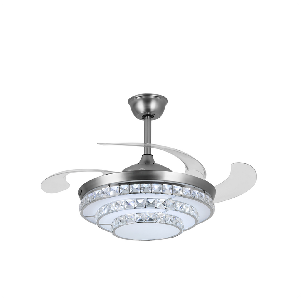 42'' Modern Silver Ceiling Fan with Crystal Light & Remote Control YXSJ3B-P-2S-42-L