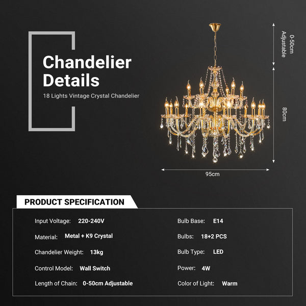 18 Lights Crystal Chandelier by USOR - Australian Chandelier Store