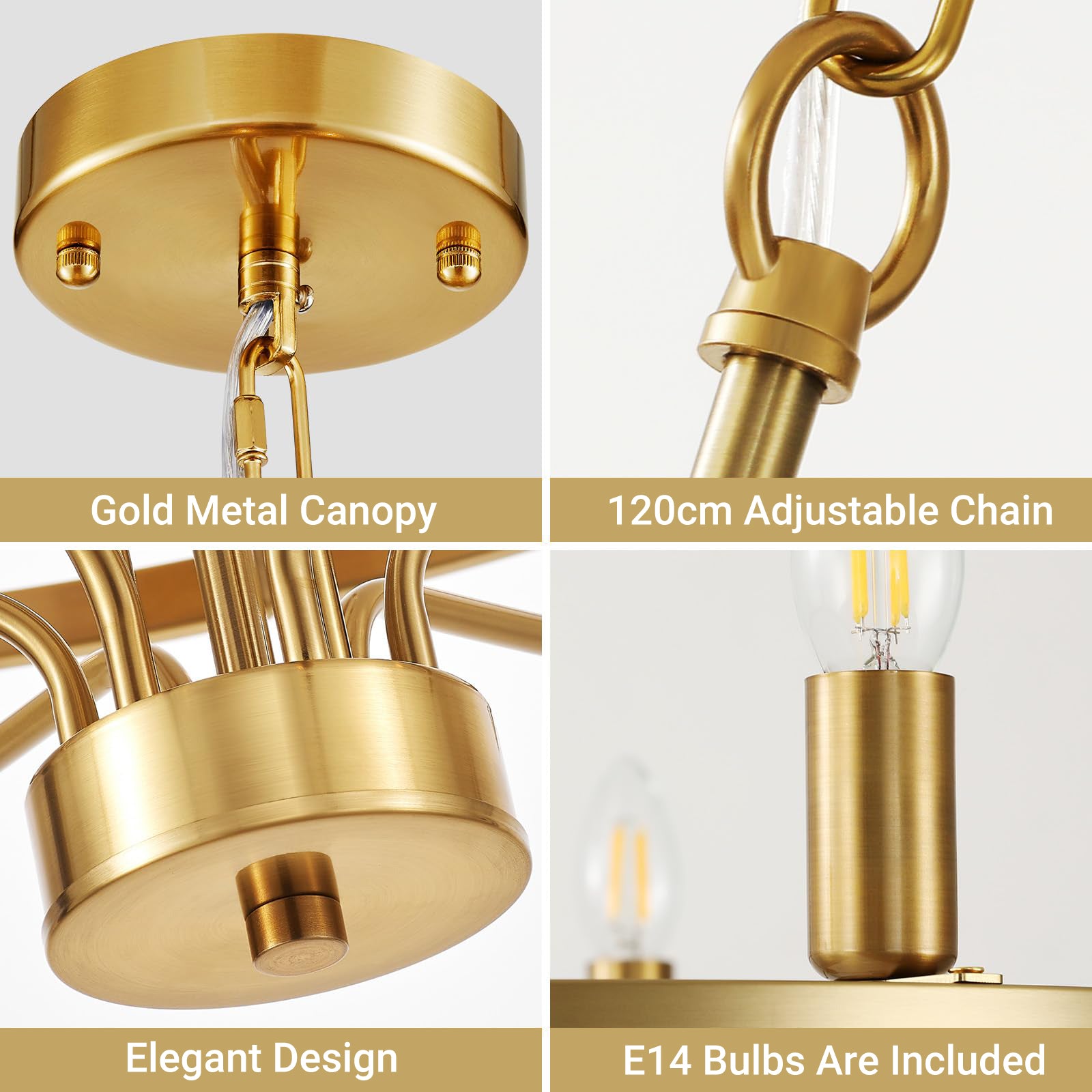 9 Lights Candle Chandelier Gold Farmhouse & Industrial Pendant CL-9HCCG