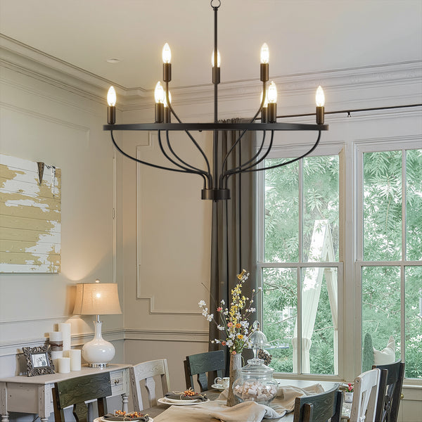 12 Lights Candle Chandelier Black Farmhouse & Industrial Pendant CL-12HCCB