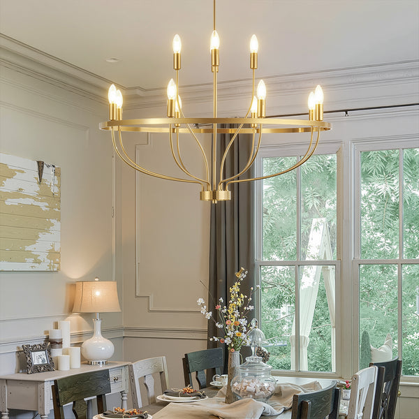 12 Lights Candle Chandelier Gold Farmhouse & Industrial Pendant CL-12HCCG