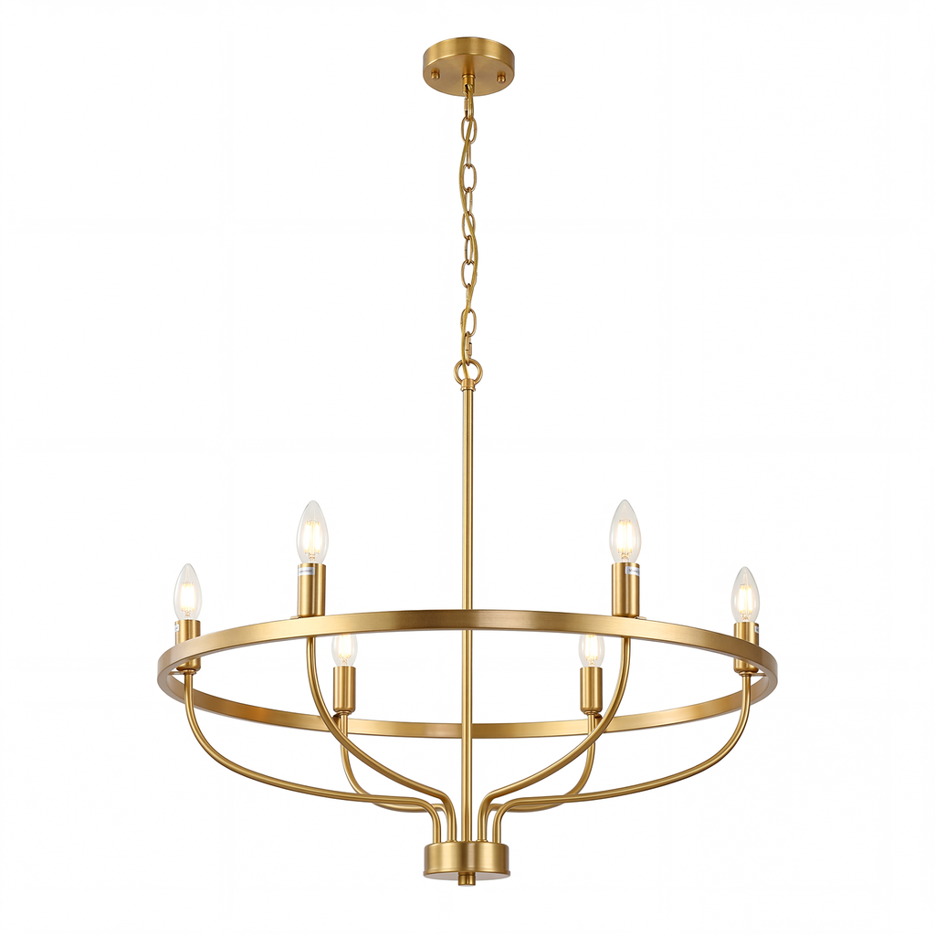 6 Lights Candle Chandelier Gold Farmhouse & Industrial Pendant CL-6CD