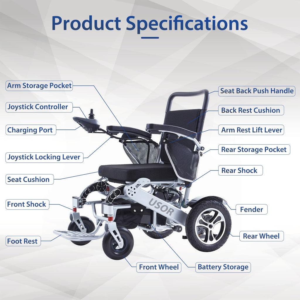 Foldable Electric Wheelchair by USOR - Australian Electronic Mobility Device Store