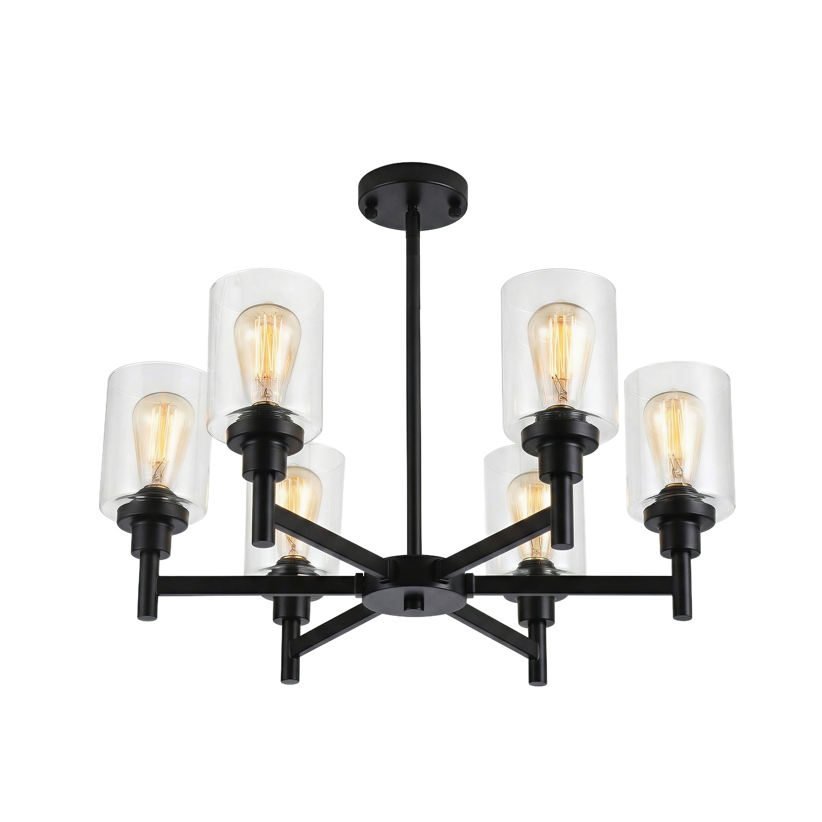 Modern Black 6-Light Glass Chandelier Industrial Farmhouse Ceiling Light CL-LGSC