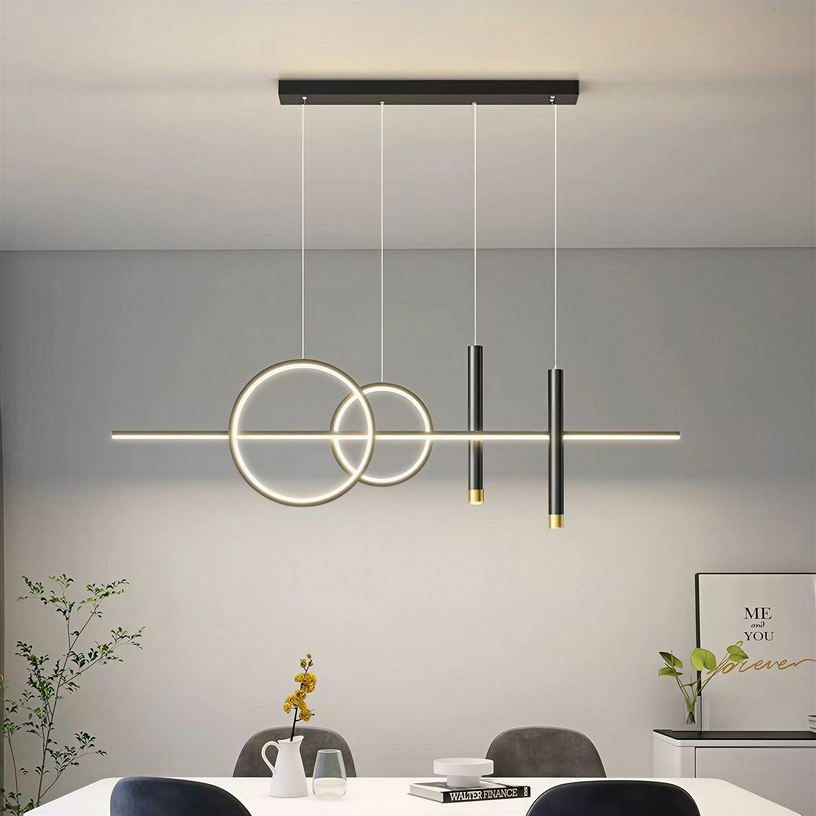 Ring Strip Mix LED Chandelier Adjustable Chain Metal Acrylic Modern Pendant Light CL-RSMC