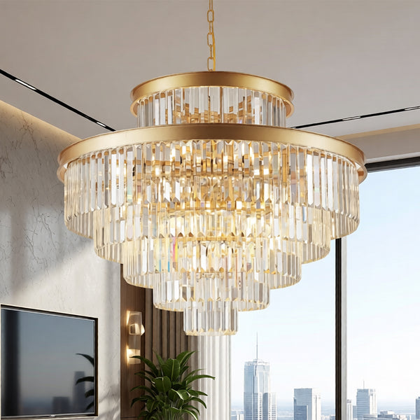 18 Light 2 Tier Cake Crystal Chandelier K9 Gold 3 Colors CL-TCCG