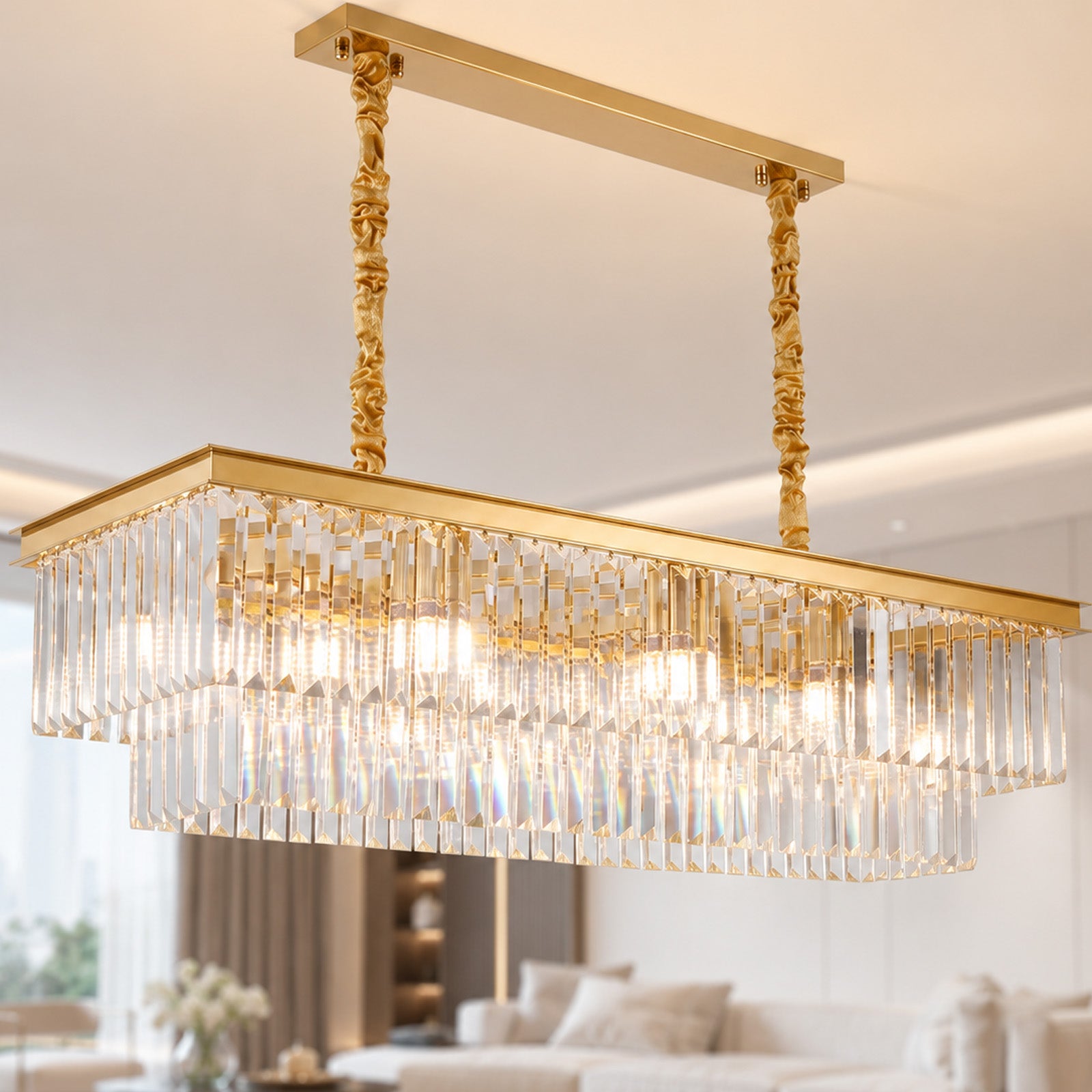 Luxury Crystal Strip Chandelier Golden Ceiling Light Lamp LED CL-CSCGO