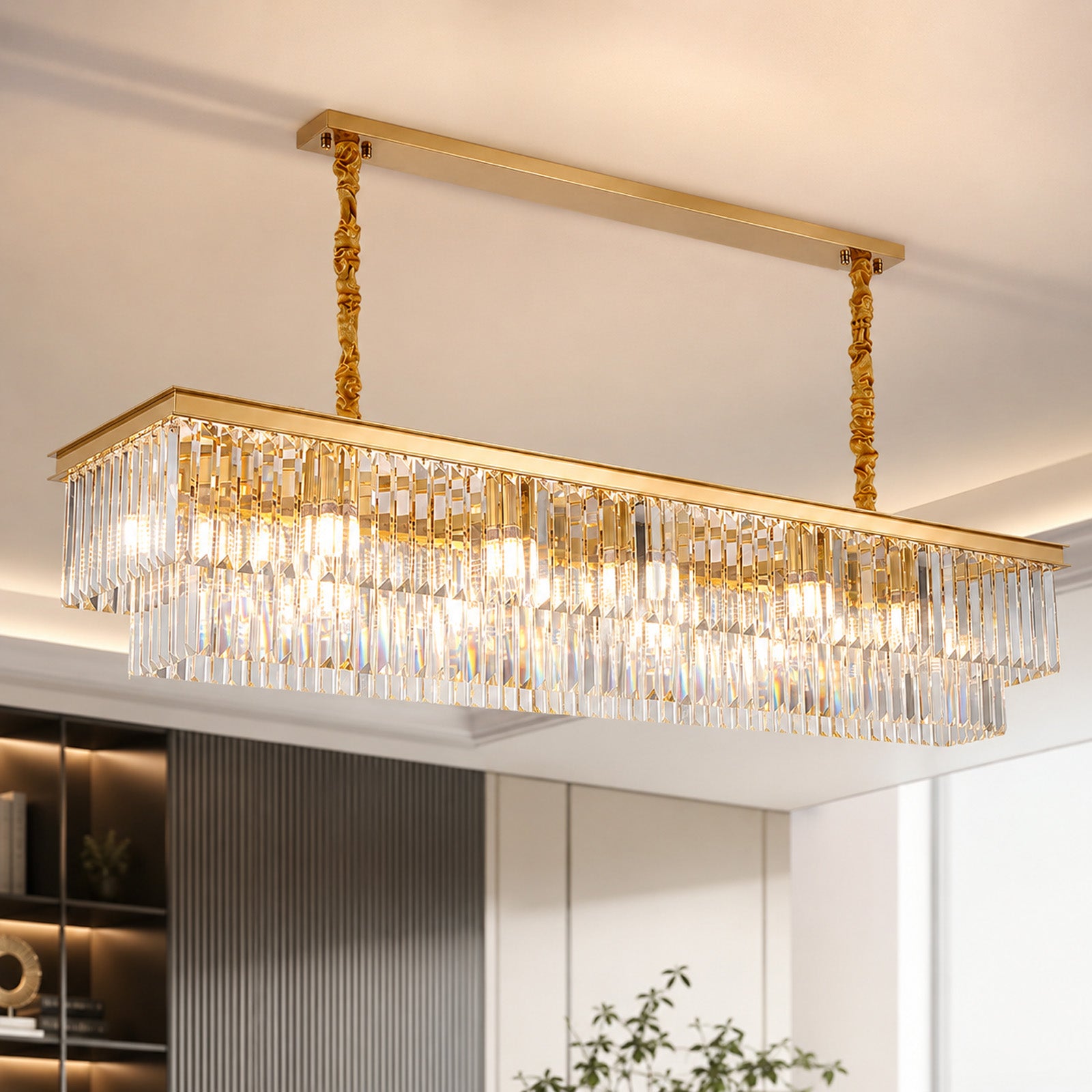 Luxury Crystal Strip Chandelier Golden Ceiling Light Lamp LED CL-CSCGO
