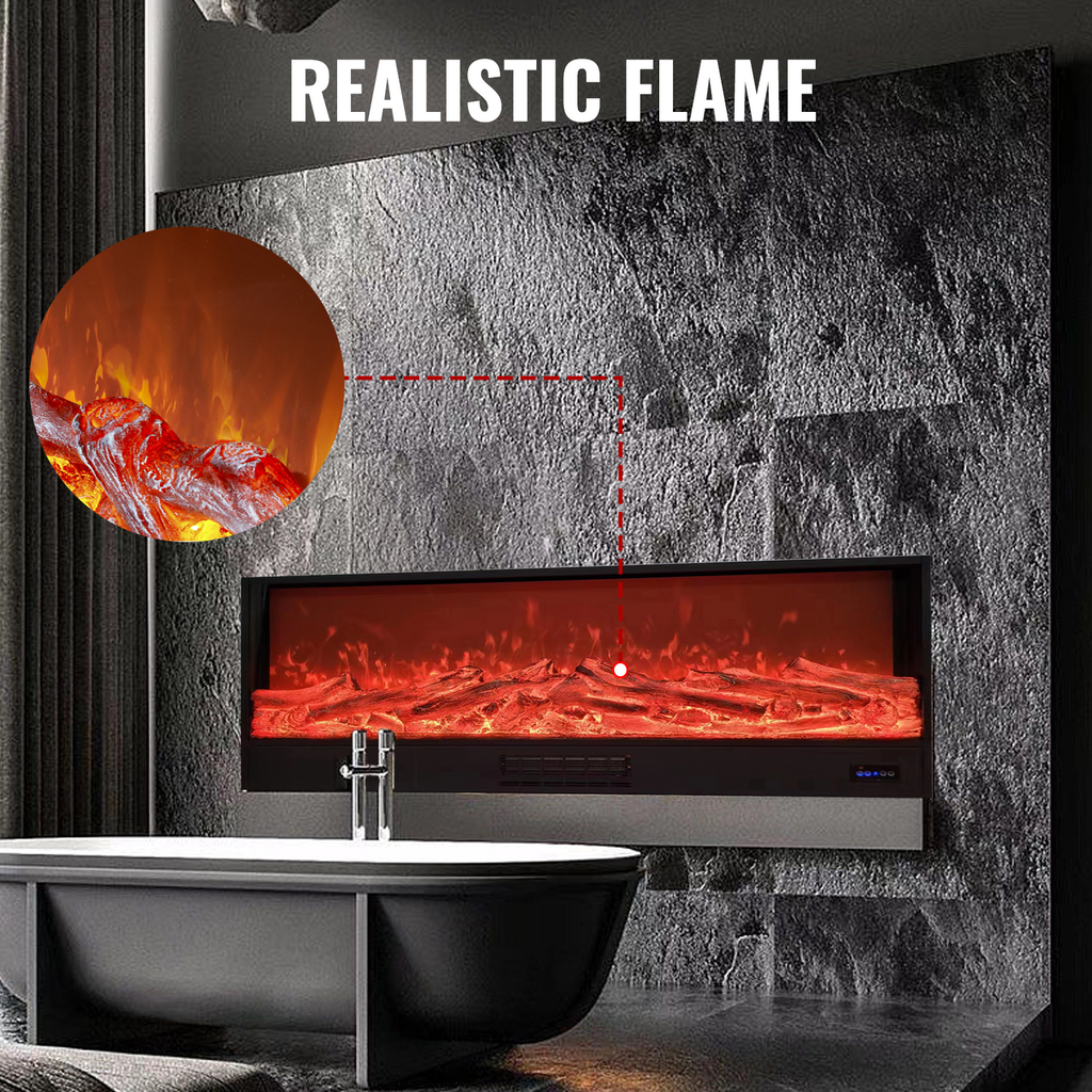 Electric Fireplace 120/150cm Recessed Wall Mounted 7Colors Dimmable Flame Effect