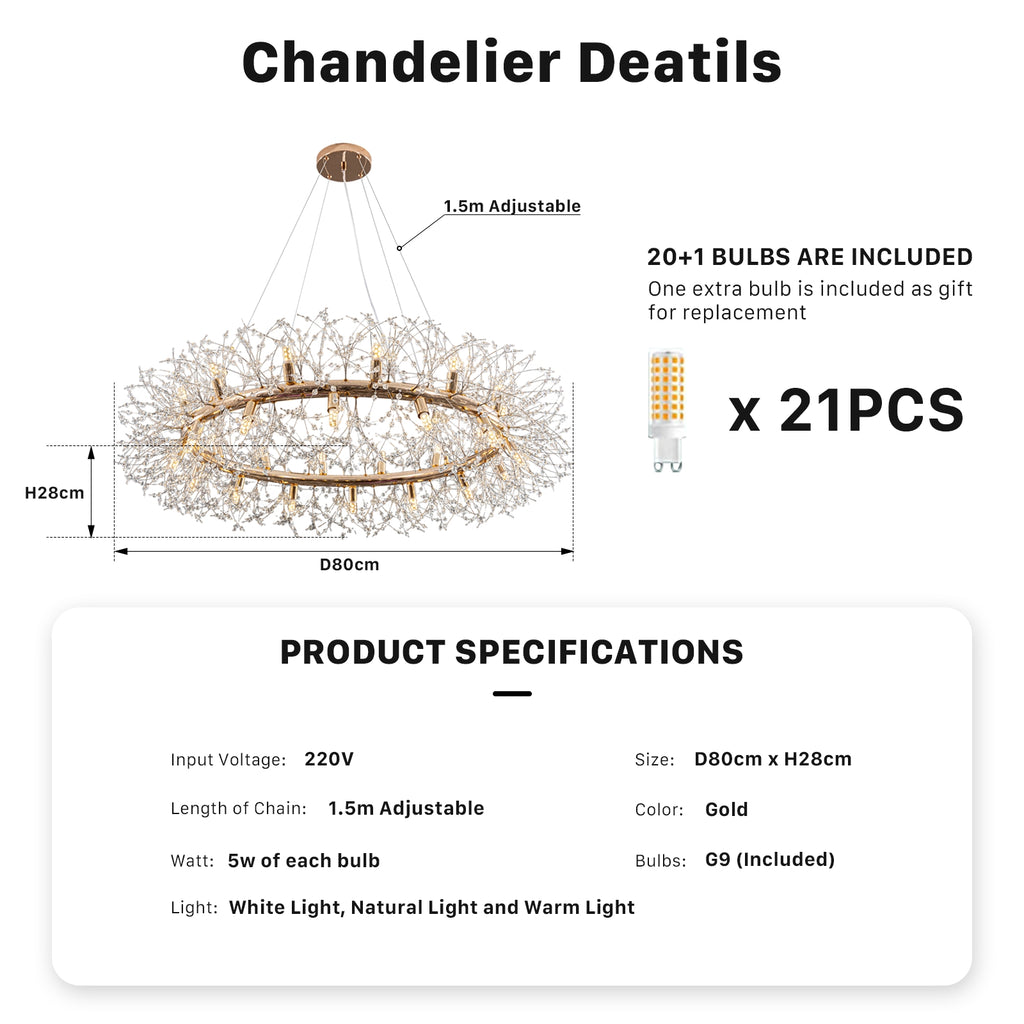 20-Light Modern Firework Crystal Chandelier by USOR - Australian Chandelier Store