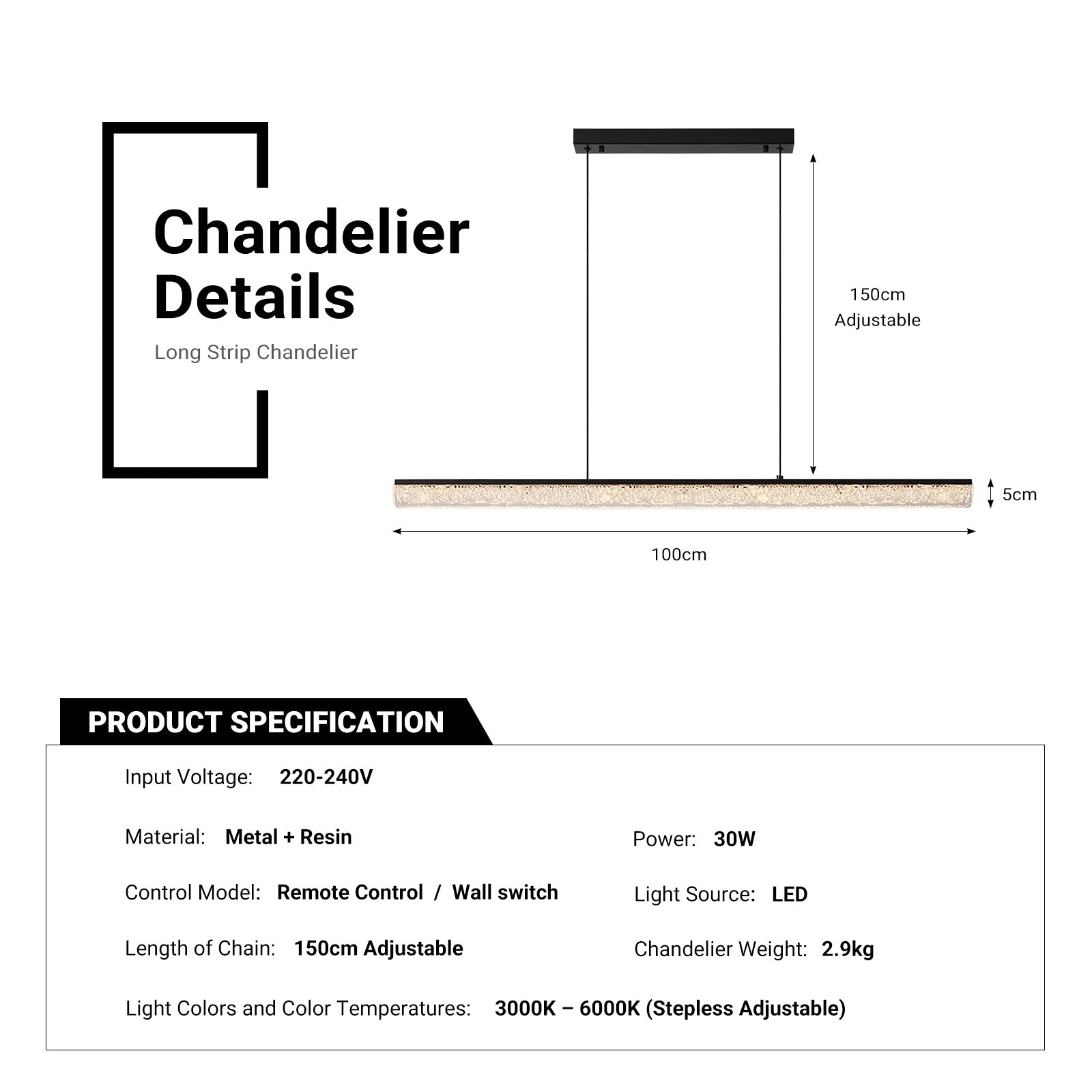 Crackle Resin Linear Pendant Light Modern Minimalist Dining Chandelier CL-LSCC