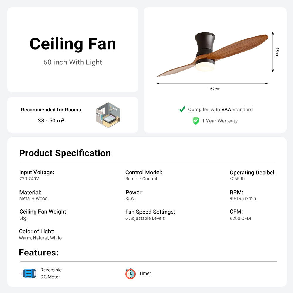 Ceiling Fan With LED Light by USOR - Australian Chandelier Store