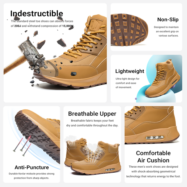 Work Boots Safety Shoes Heavy Duty Wheat