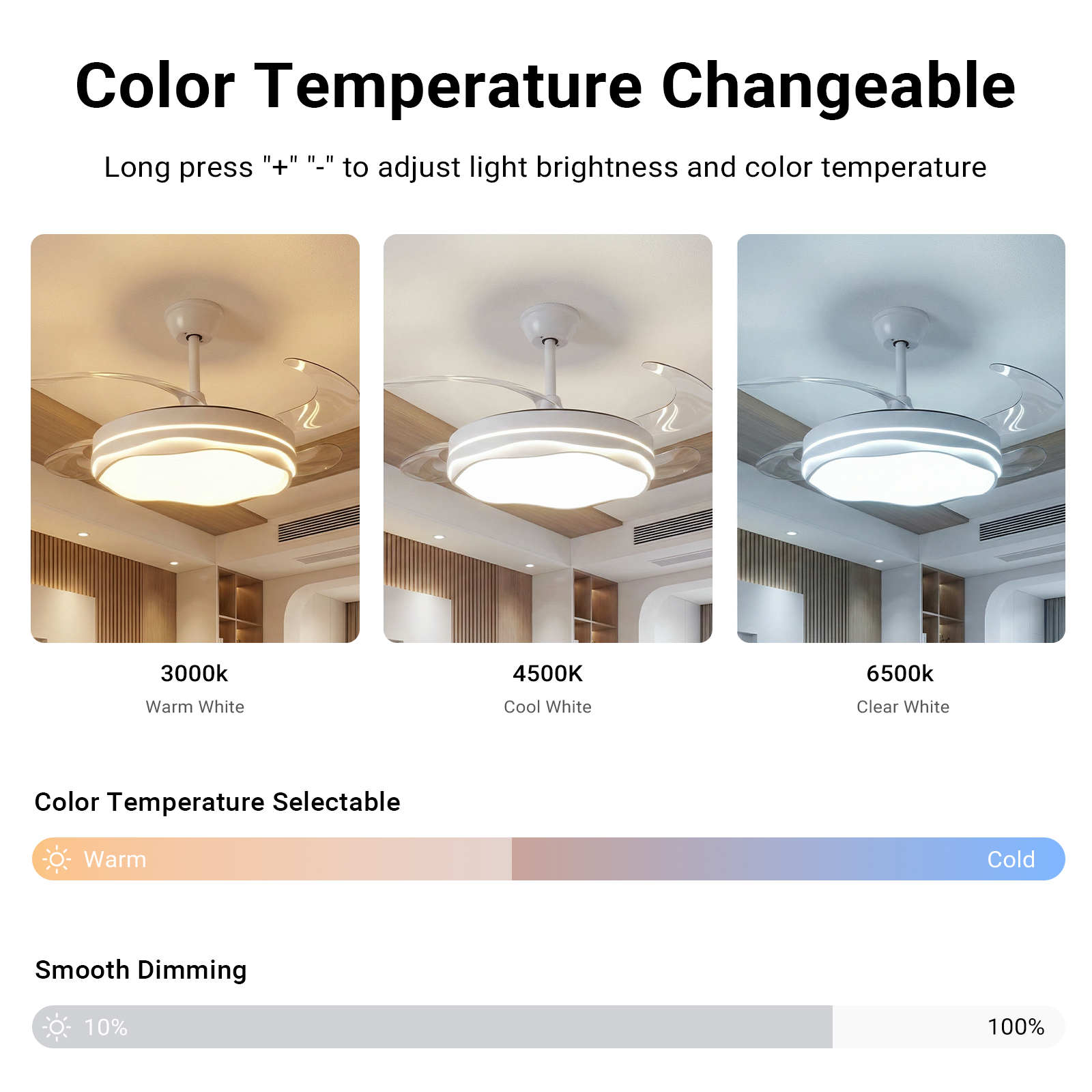 42" Retractable Ceiling Fan with Light & Remote Smart Modern Design CF-4204