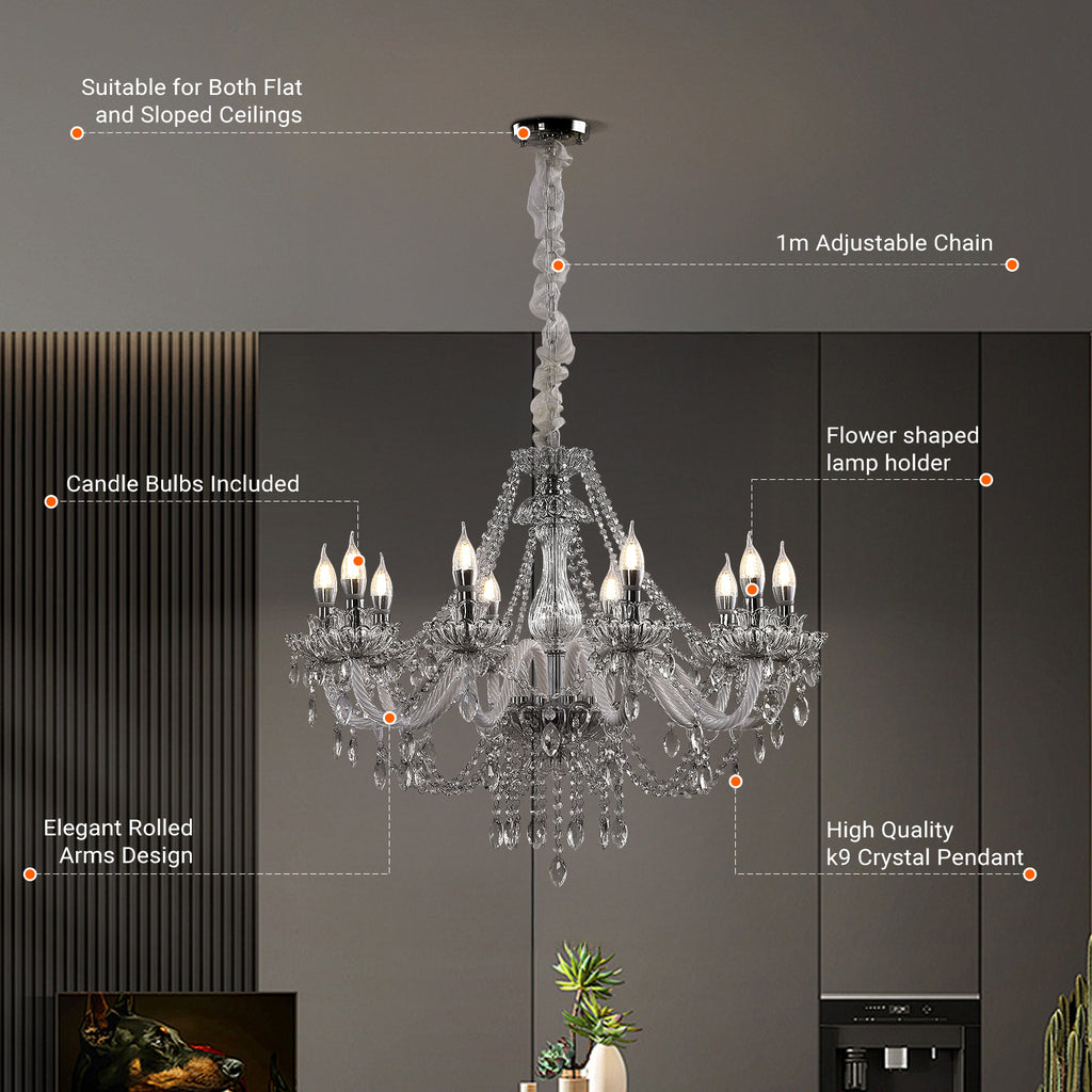 10 Lights Crystal Chandelier Large Ceiling Pendant Light CL-WCC10