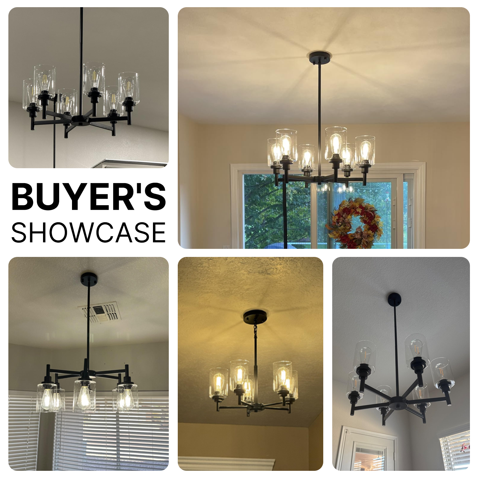 Modern Black 6-Light Glass Chandelier Industrial Farmhouse Ceiling Light CL-LGSC