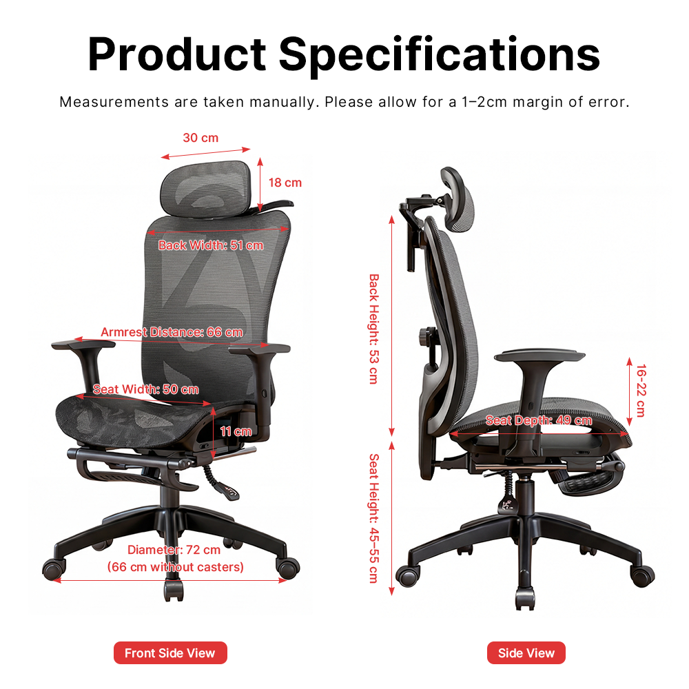 Ergonomic Office Chair Mesh Seat Adjustable Headrest Lumbar Support Recliner Footrest