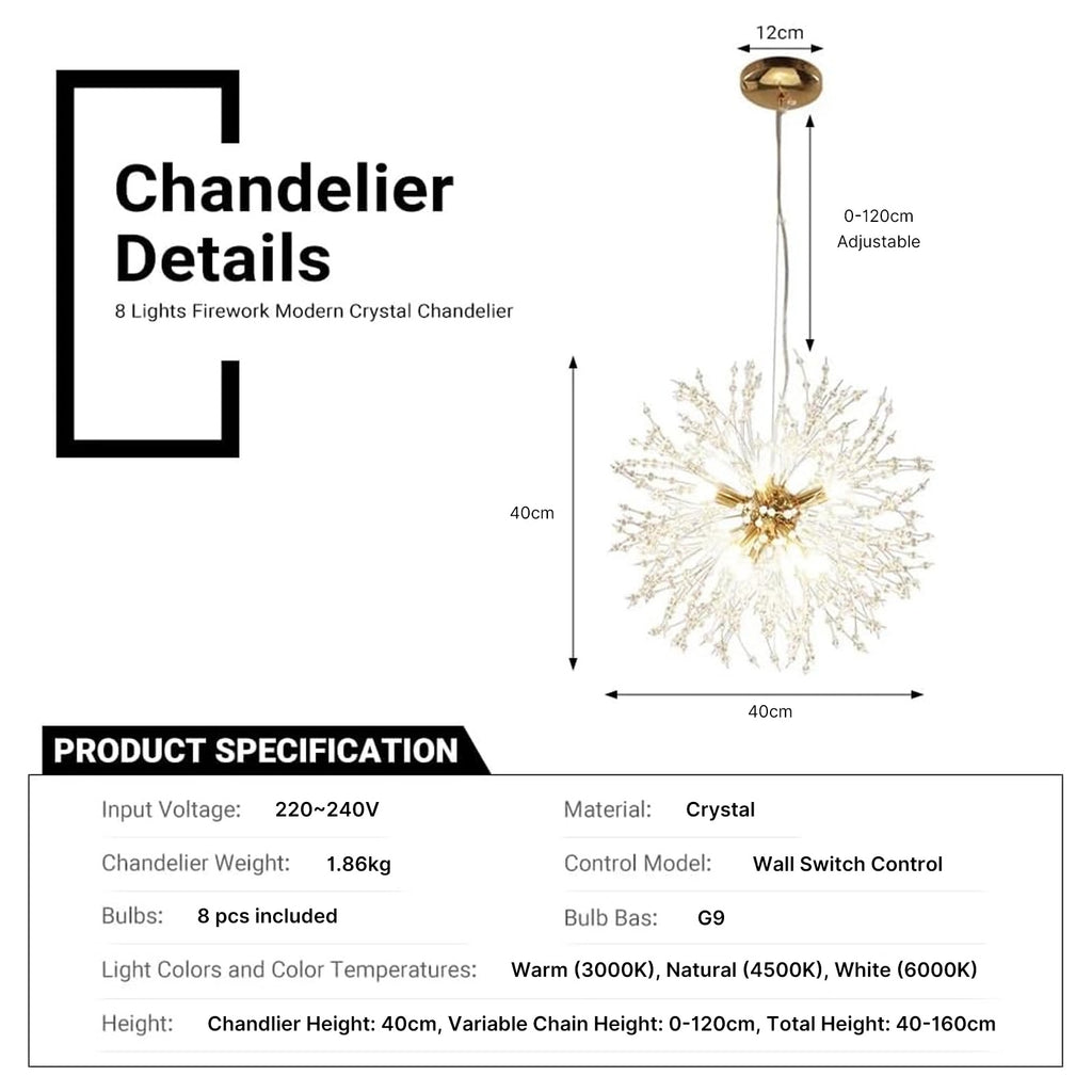 Crystal Firework Chandelier Flush Mount Dandelion Pendant Light CL-FWC