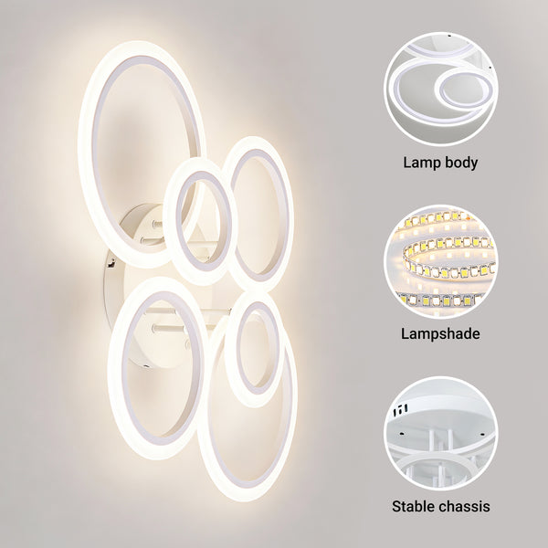 Modern LED Ceiling Light 6/8 Ring Dimmable Flush Mount Light Remote App White CL-RWT