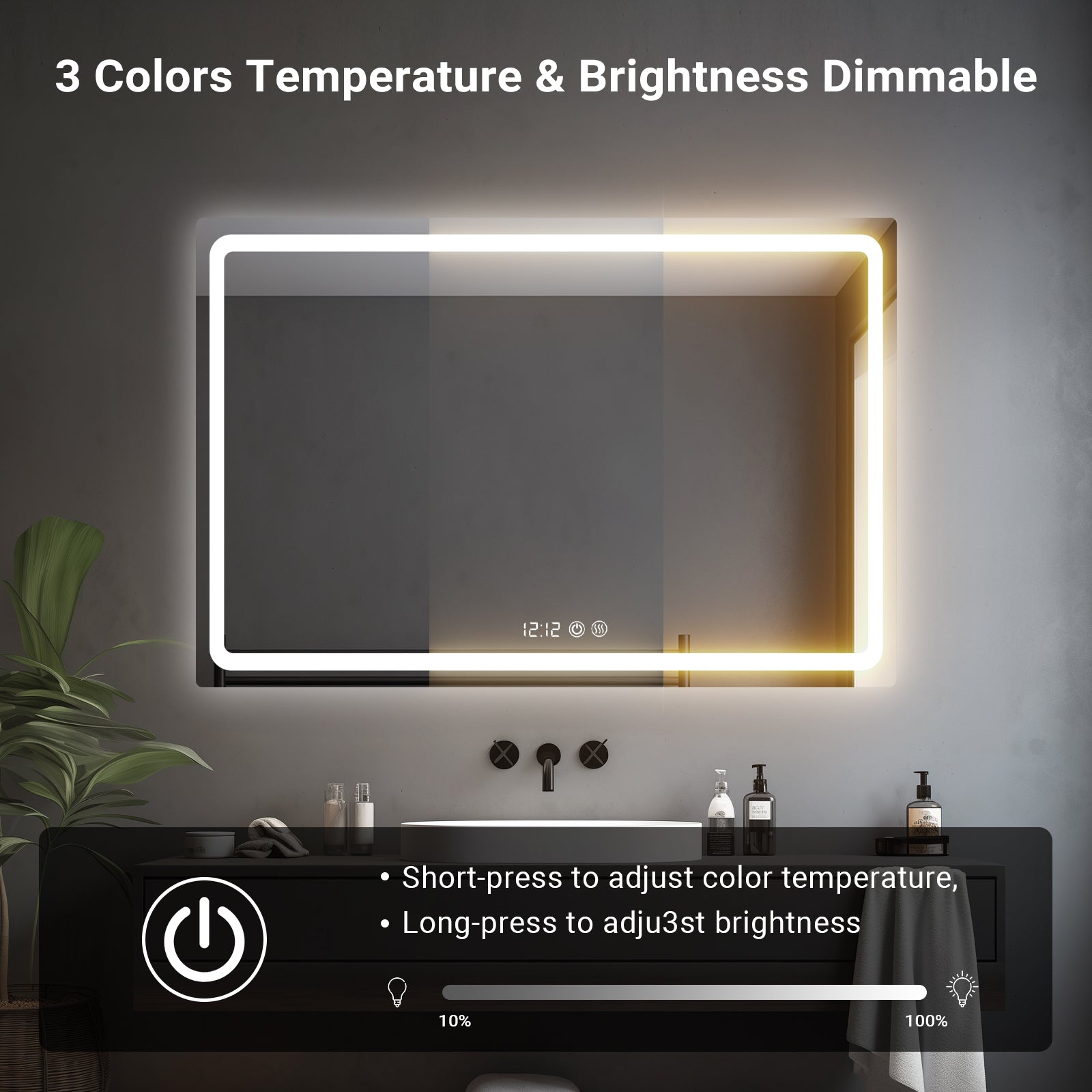 Dimmable Backlit Anti-Fog Bathroom Mirror by USOR - Australian Furniture & Homeware Store
