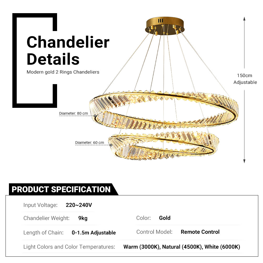 2 Rings Crystal Chandelier by USOR - Australian Chandelier Store