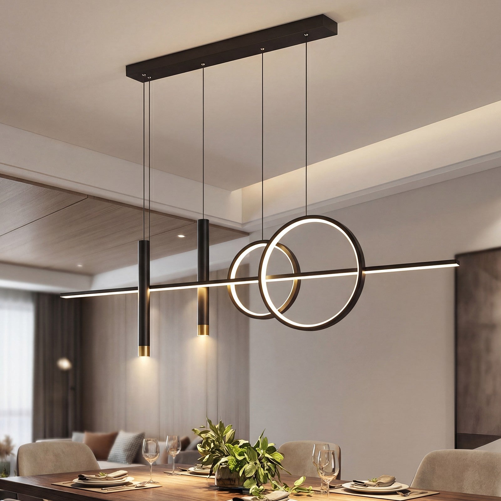 Ring Strip Mix LED Chandelier Adjustable Chain Metal Acrylic Modern Pendant Light CL-RSMC
