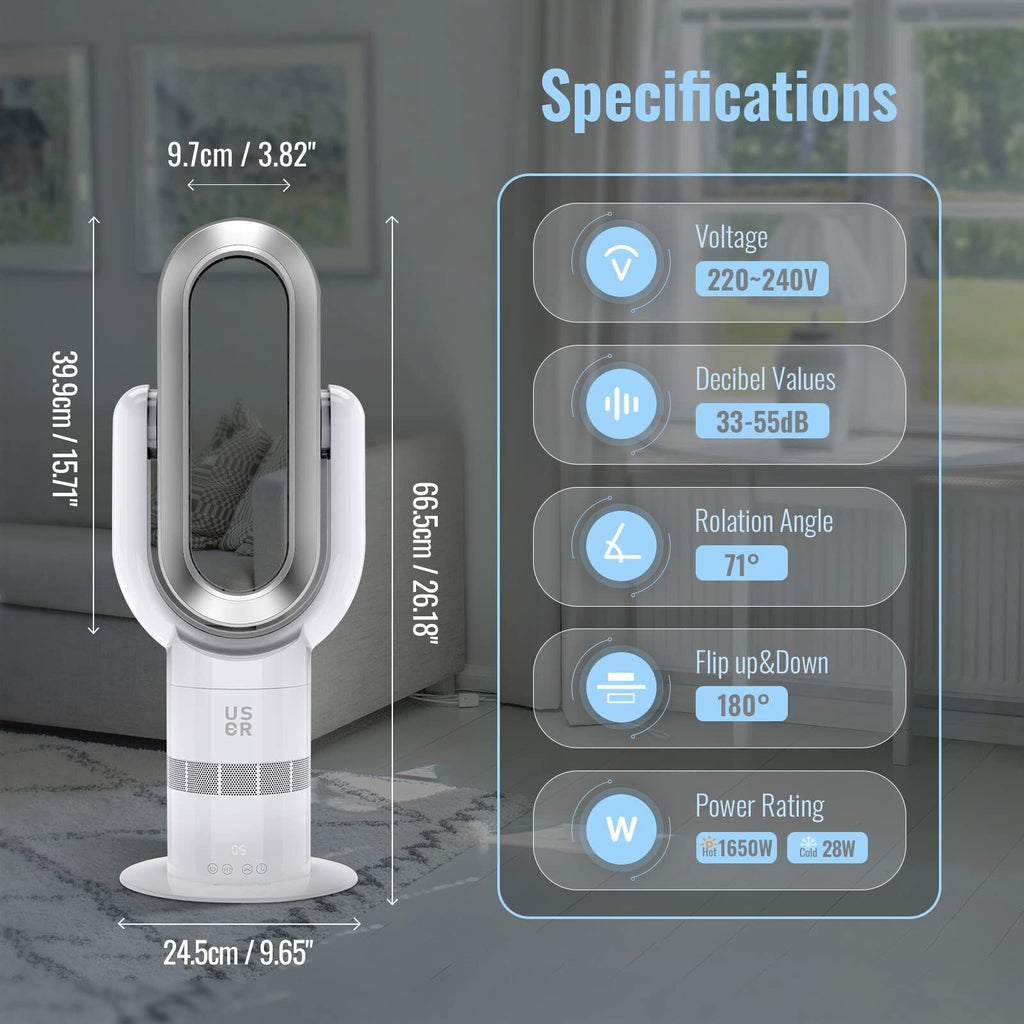 2in1 Bladeless Tower Fan Heating Cooling Fan Timer With LCD Touch Remote Control