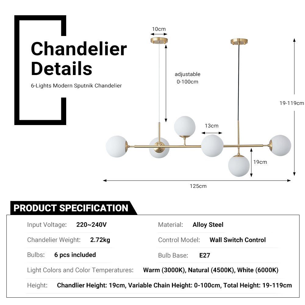 6-Light Modern Sputnik Chandelier by USOR - Australian Chandelier Store