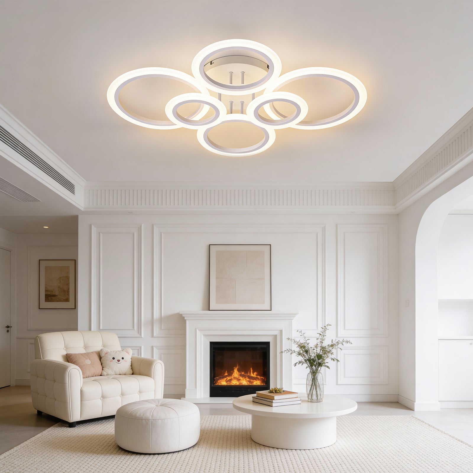 Modern LED Ceiling Light 6/8 Ring Dimmable Flush Mount Light Remote App White CL-RWT