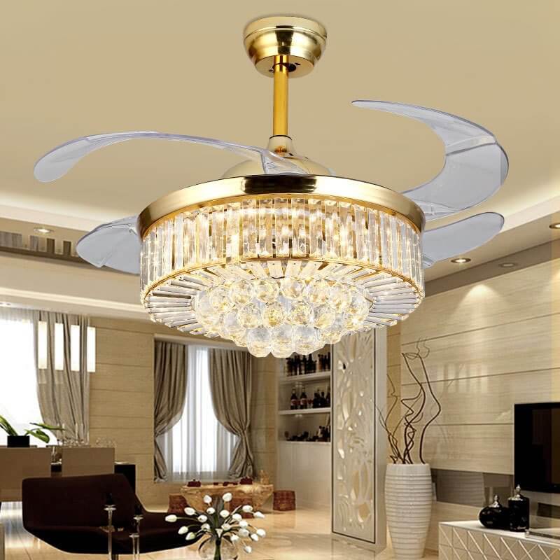 Ceiling Fan With Crystal Light 42''Vintage Gold Remote Control CF-4203