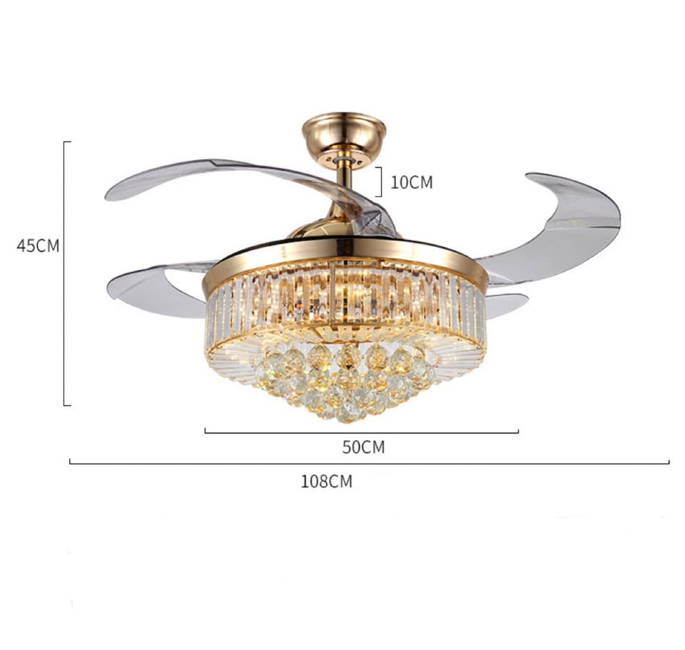 Ceiling Fan With Crystal Light 42''Vintage Gold Remote Control CF-4203