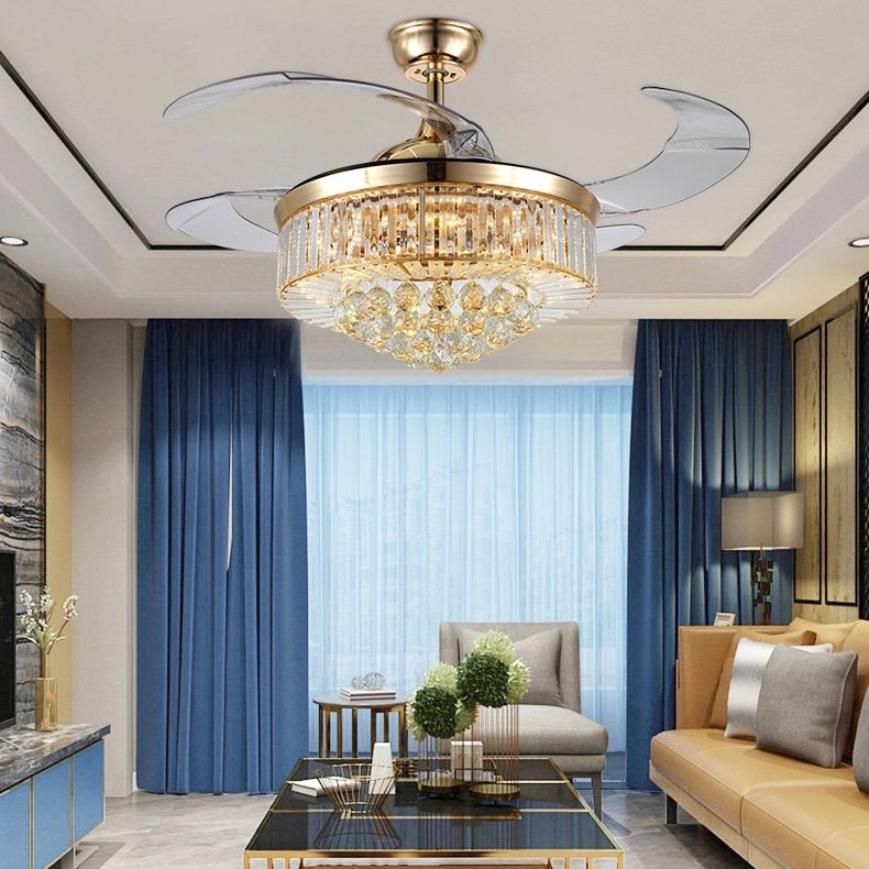 Ceiling Fan With Crystal Light 42''Vintage Gold Remote Control CF-4203