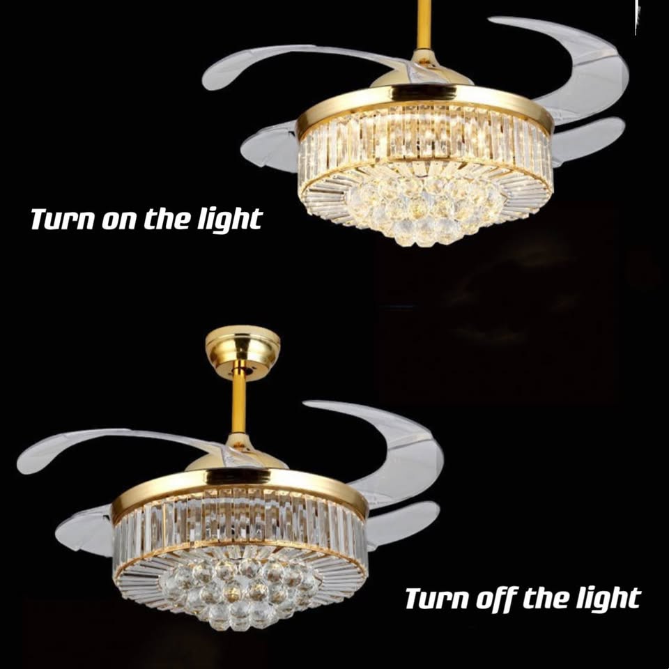 Ceiling Fan With Crystal Light 42''Vintage Gold Remote Control CF-4203