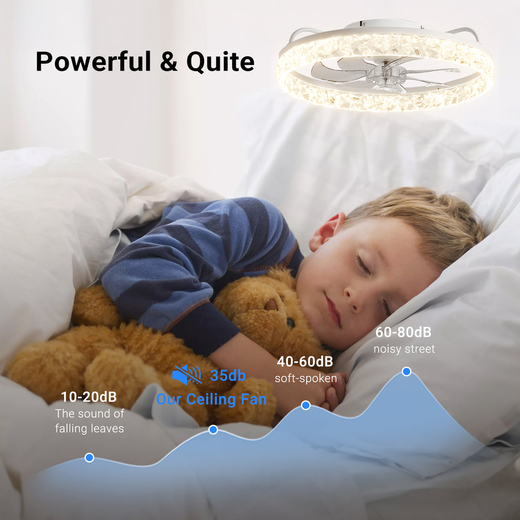 50cm Flush Mount Ceiling Fan with Crystal Light by USOR - Australian Ceiling Fan Store