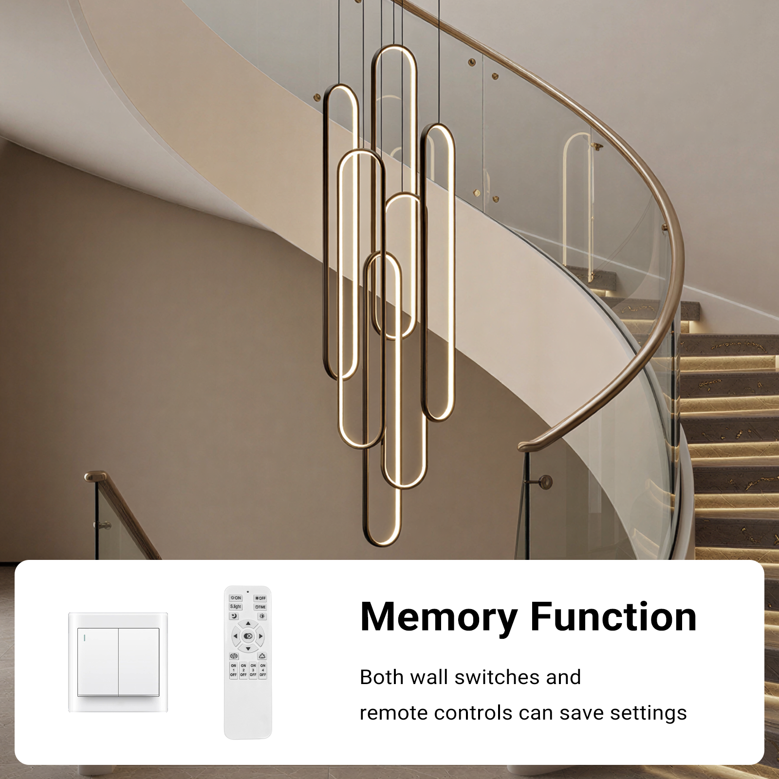 Large 6-Ring LED Chandelier Modern Dimmable Ceiling Light Foyer With Remote CL-HSL/CL-OSL