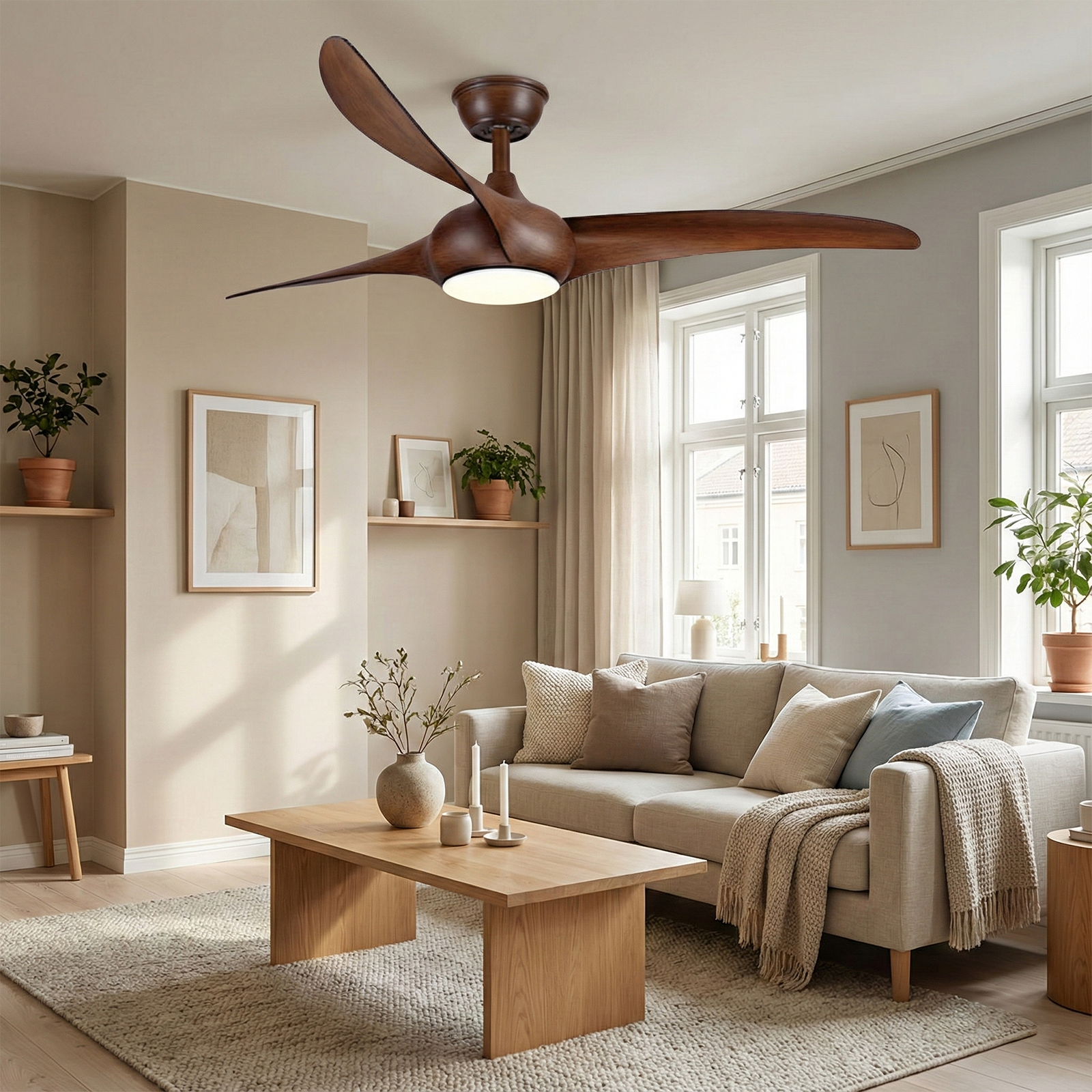 Ceiling Fan with LED Light 60" Brown ABS Blades Remote ControlCF-6005