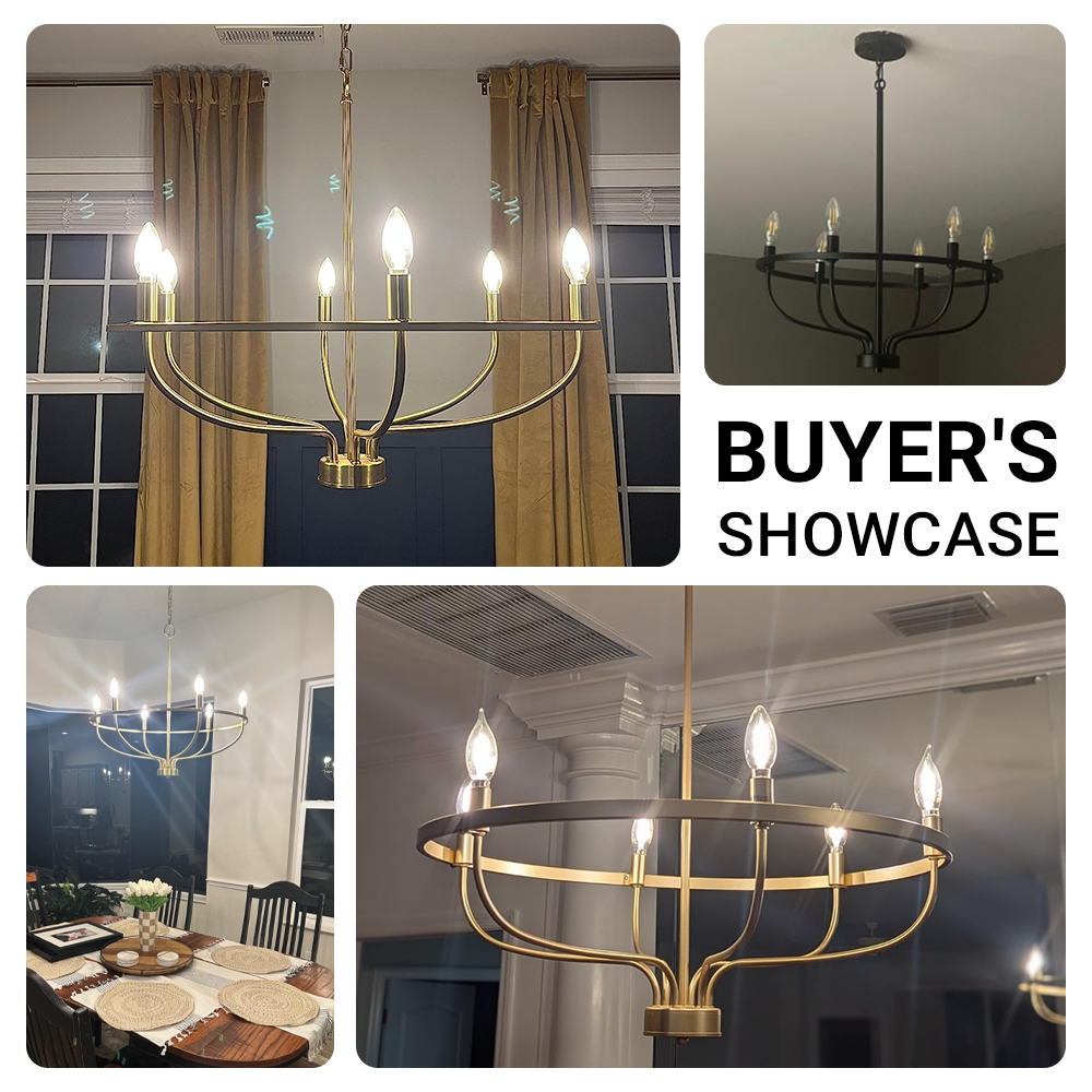 6 Lights Candle Chandelier Gold Farmhouse & Industrial Pendant CL-6CD