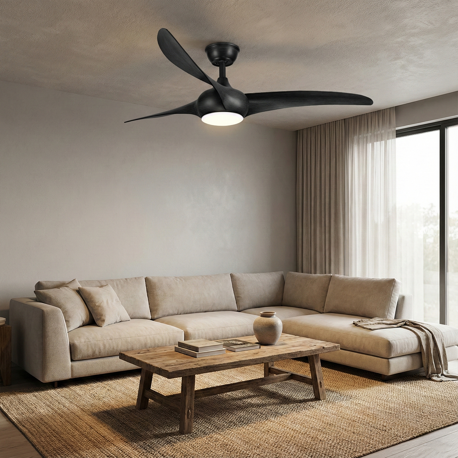 Ceiling Fan with LED Light 60" Black ABS Blades Remote ControlCF-6005