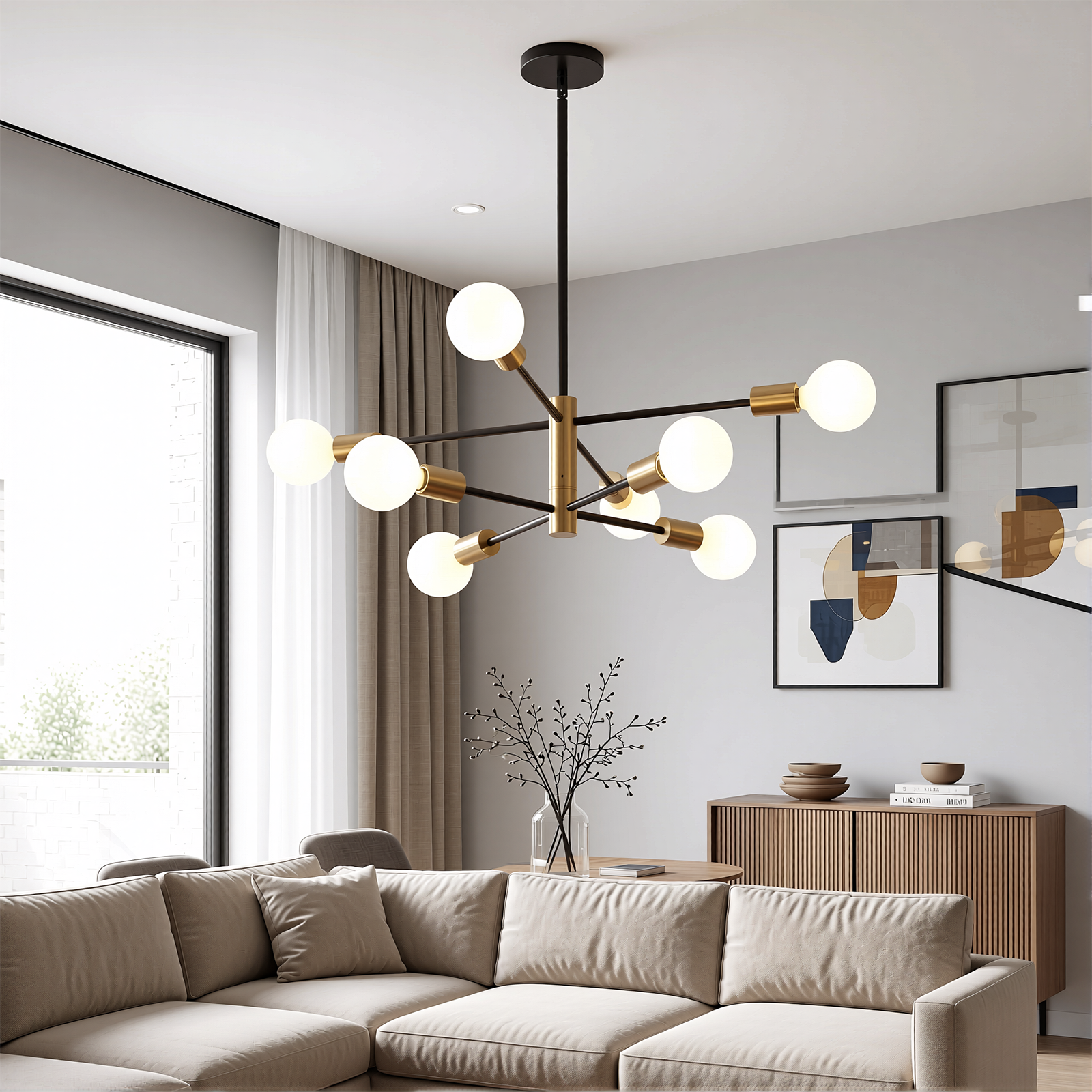 Sputnik Chandelier 8 Light Modern Pendant 3 Color Ceiling Light CL-HWGC8