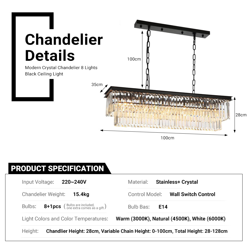 Luxury Crystal Strip Chandelier-Black by USOR - Australian Chandelier Store