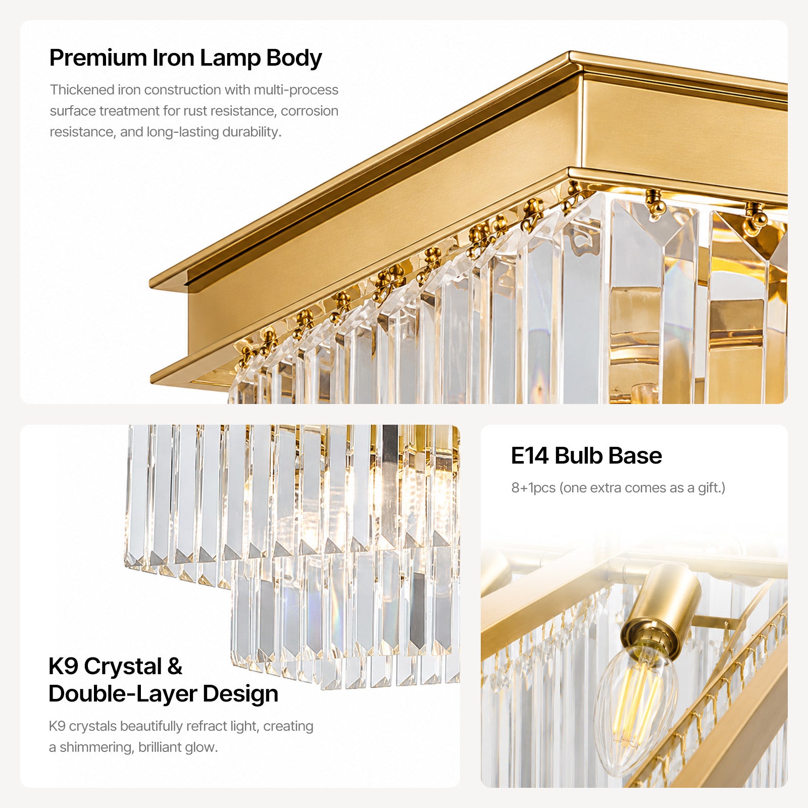 Luxury Crystal Strip Chandelier Golden Ceiling Light Lamp LED CL-CSCGO