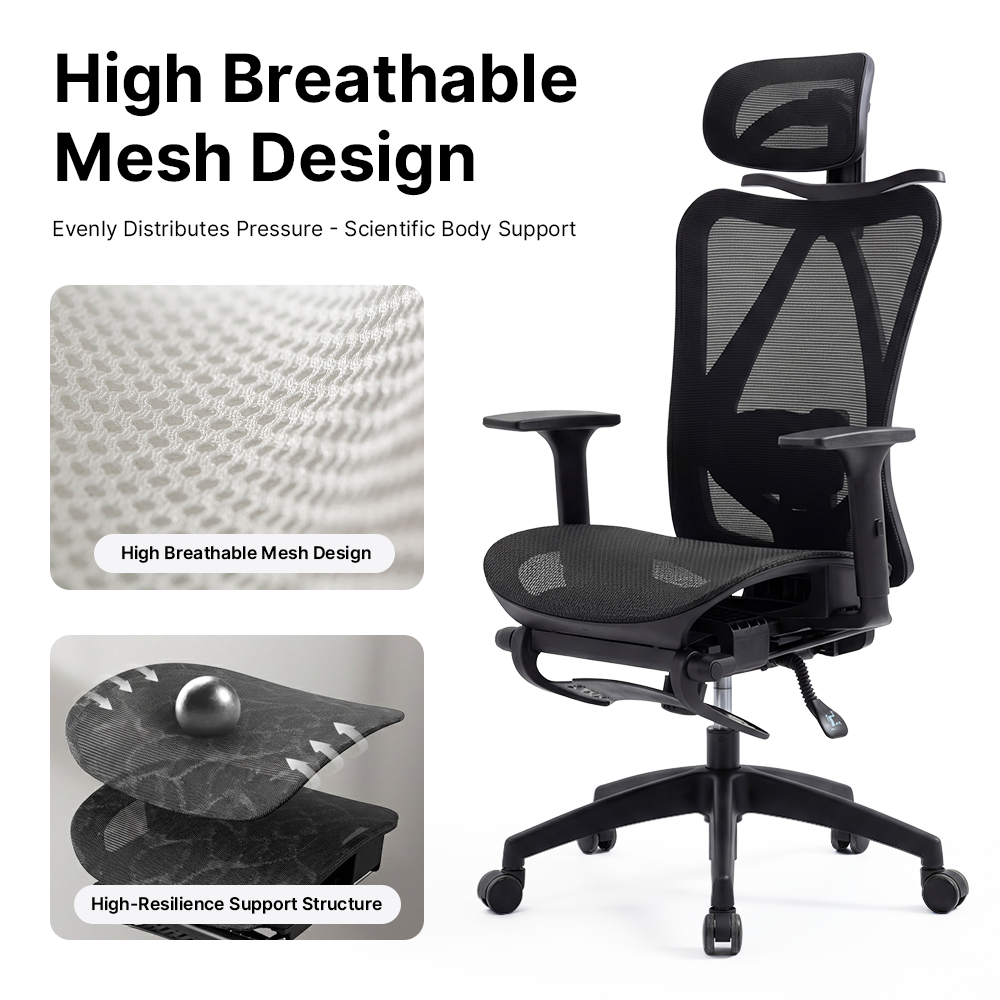 Ergonomic Office Chair Mesh Seat Adjustable Headrest Lumbar Support Recliner Footrest