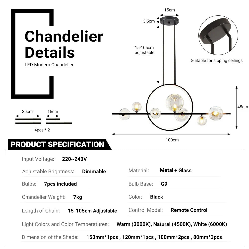 7-Light LED Glass Globe Sputnik Chandelier by USOR - Australian Chandelier Store