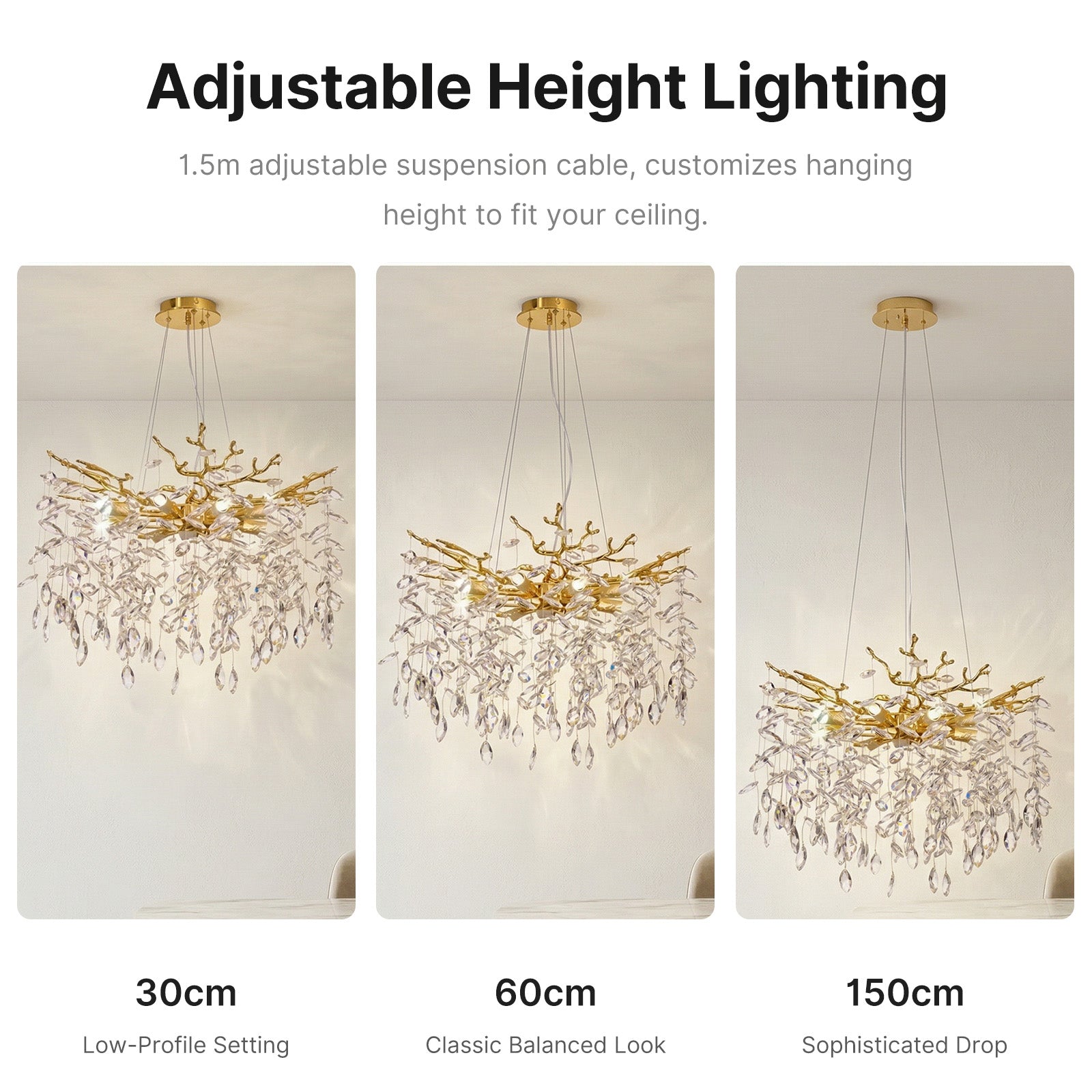 Crystal Tree Branches Chandelier 60cm Gold/Silver 8-Light Luxury Pendant CL-LCTB60