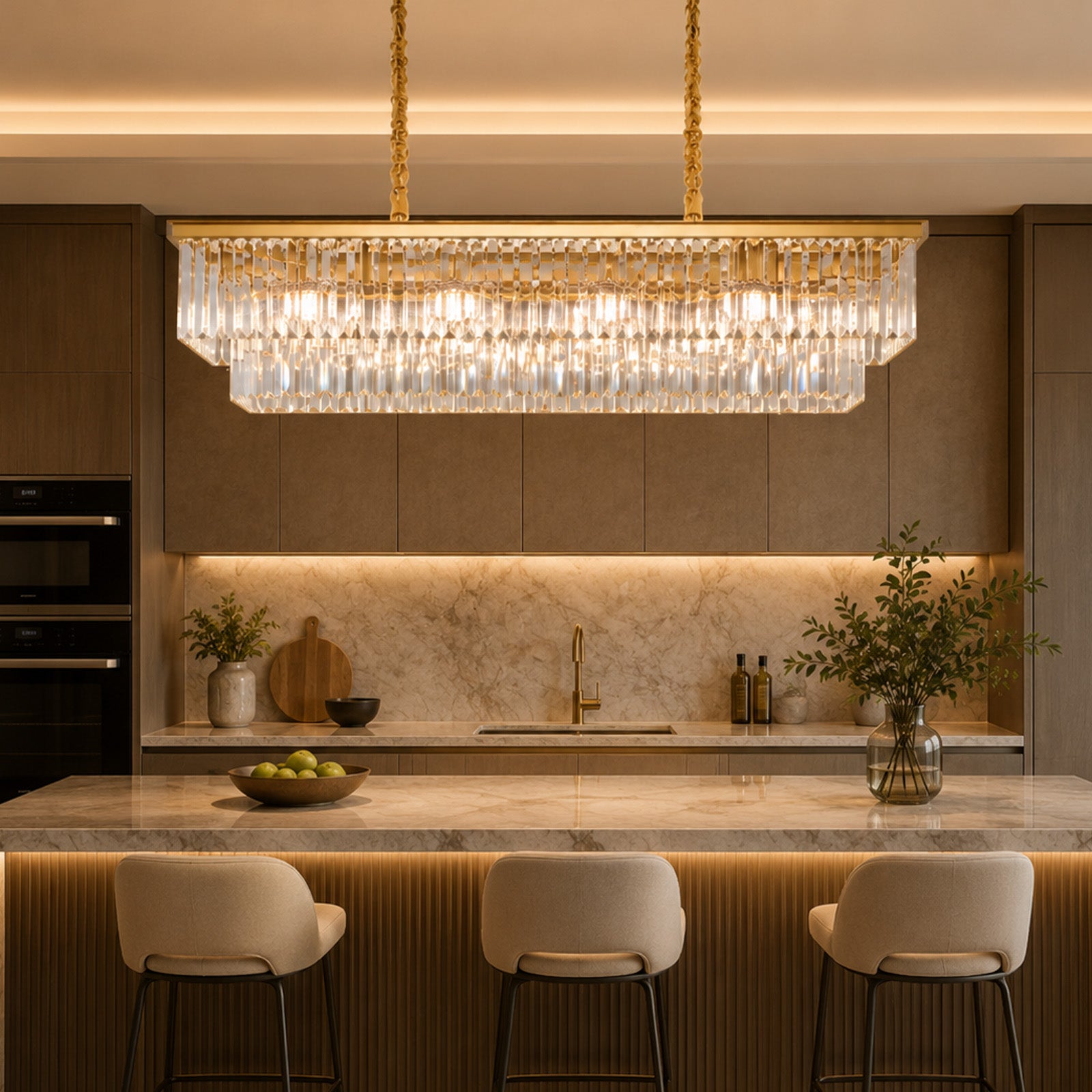 Luxury Crystal Strip Chandelier Golden Ceiling Light Lamp LED CL-CSCGO