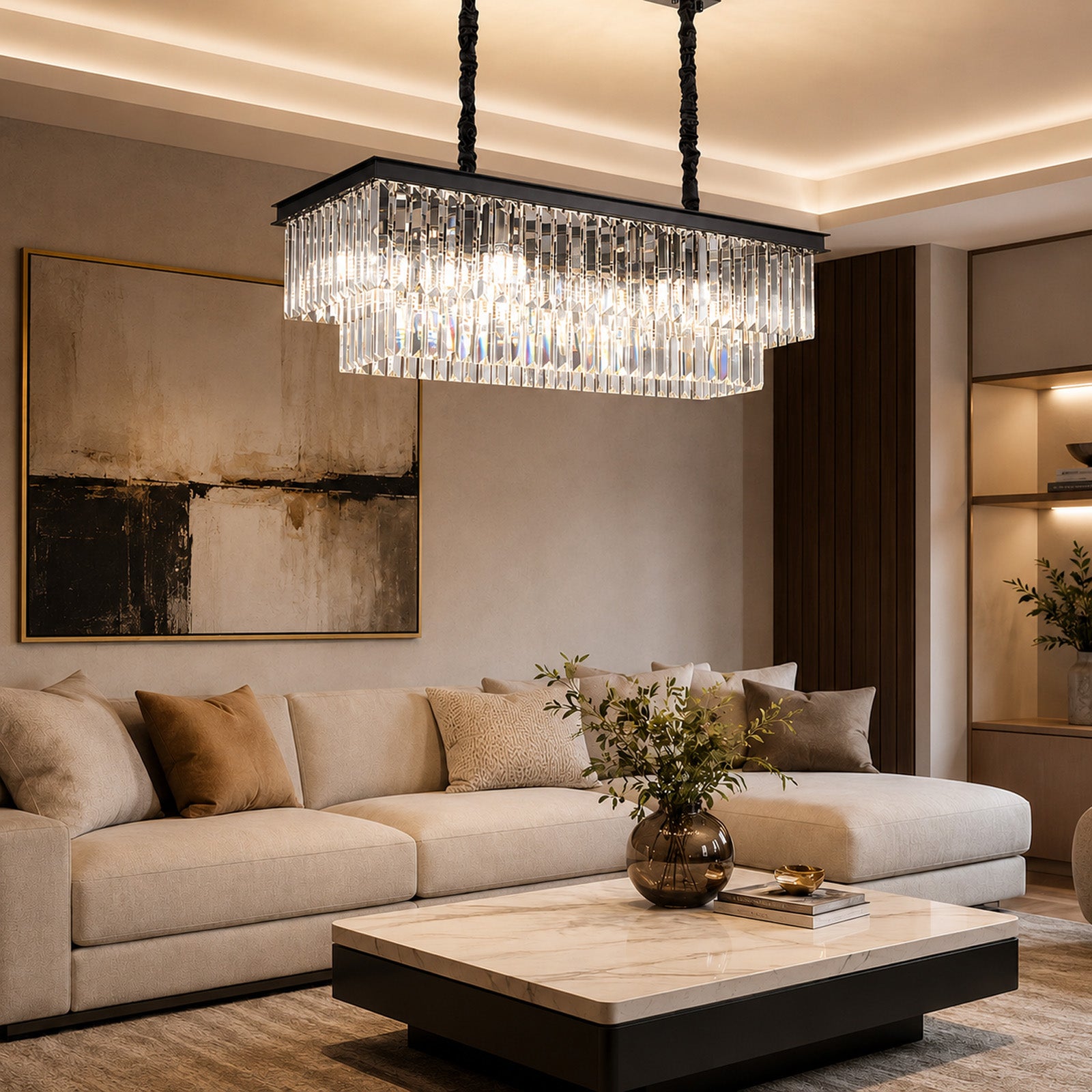 Luxury Crystal Strip Chandelier Gold Ceiling Light Lamp LED CL-CSCB